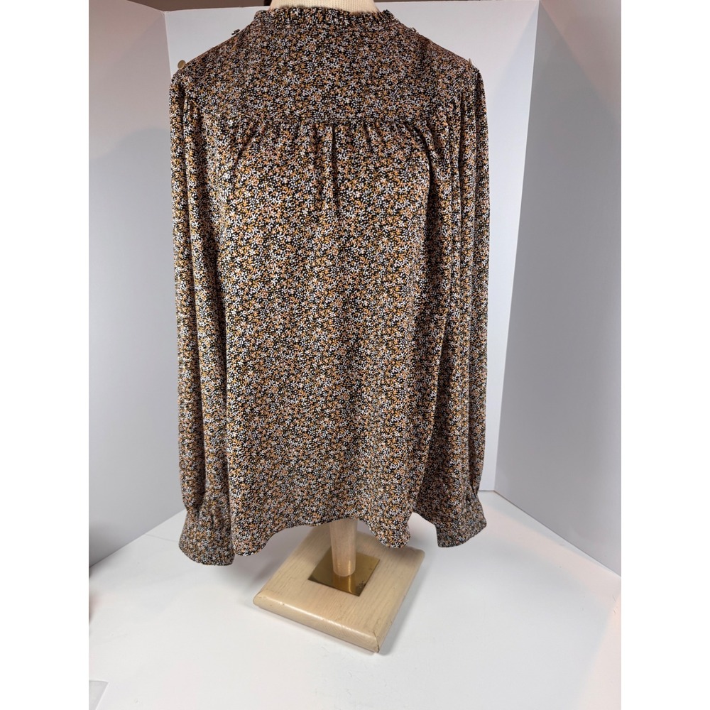 LOFT Womens XXL Ditsy Floral Blouse Ruffle Mock Neck Gold Button Shoulder Top